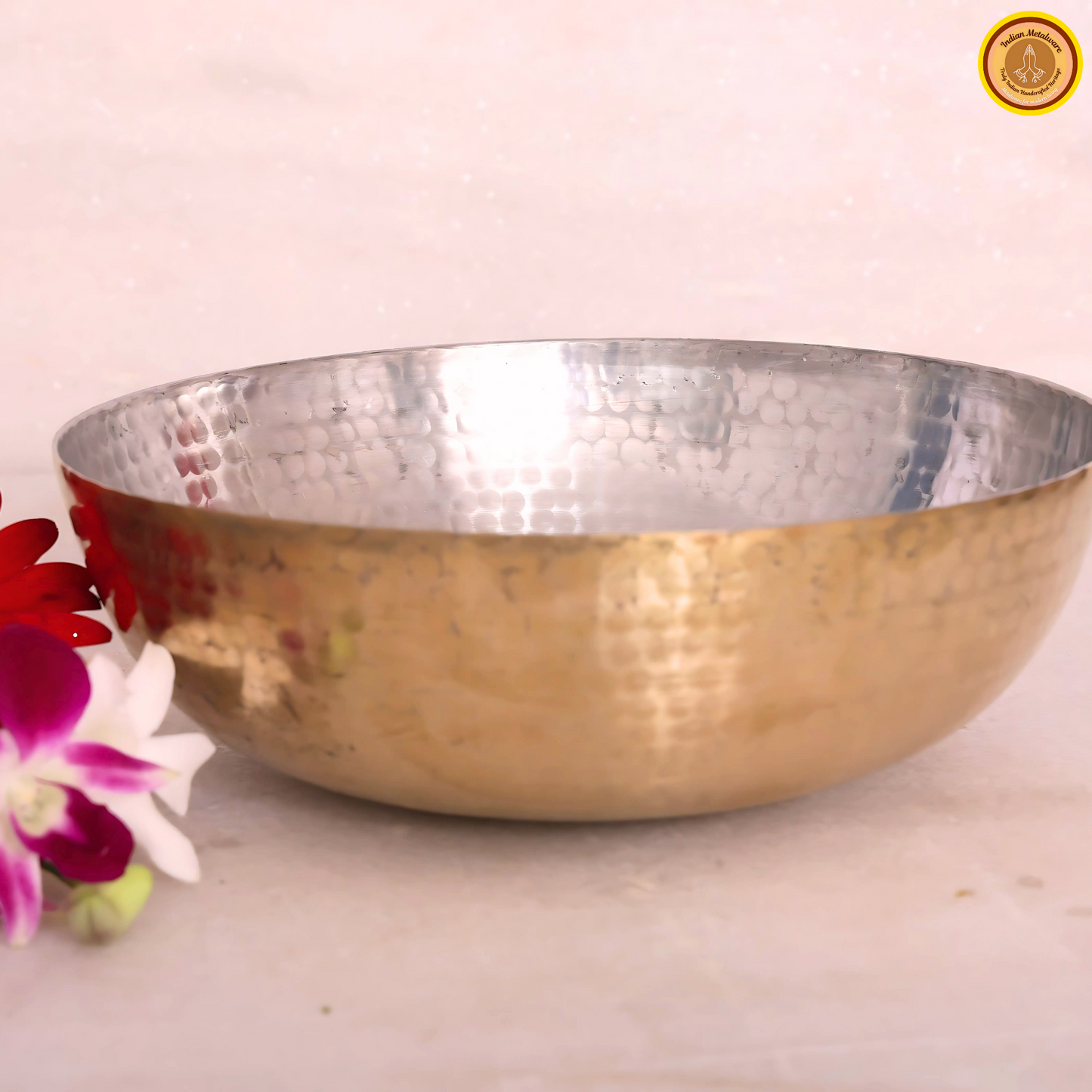 Brass kadai with handle and tin coated (kalai) big