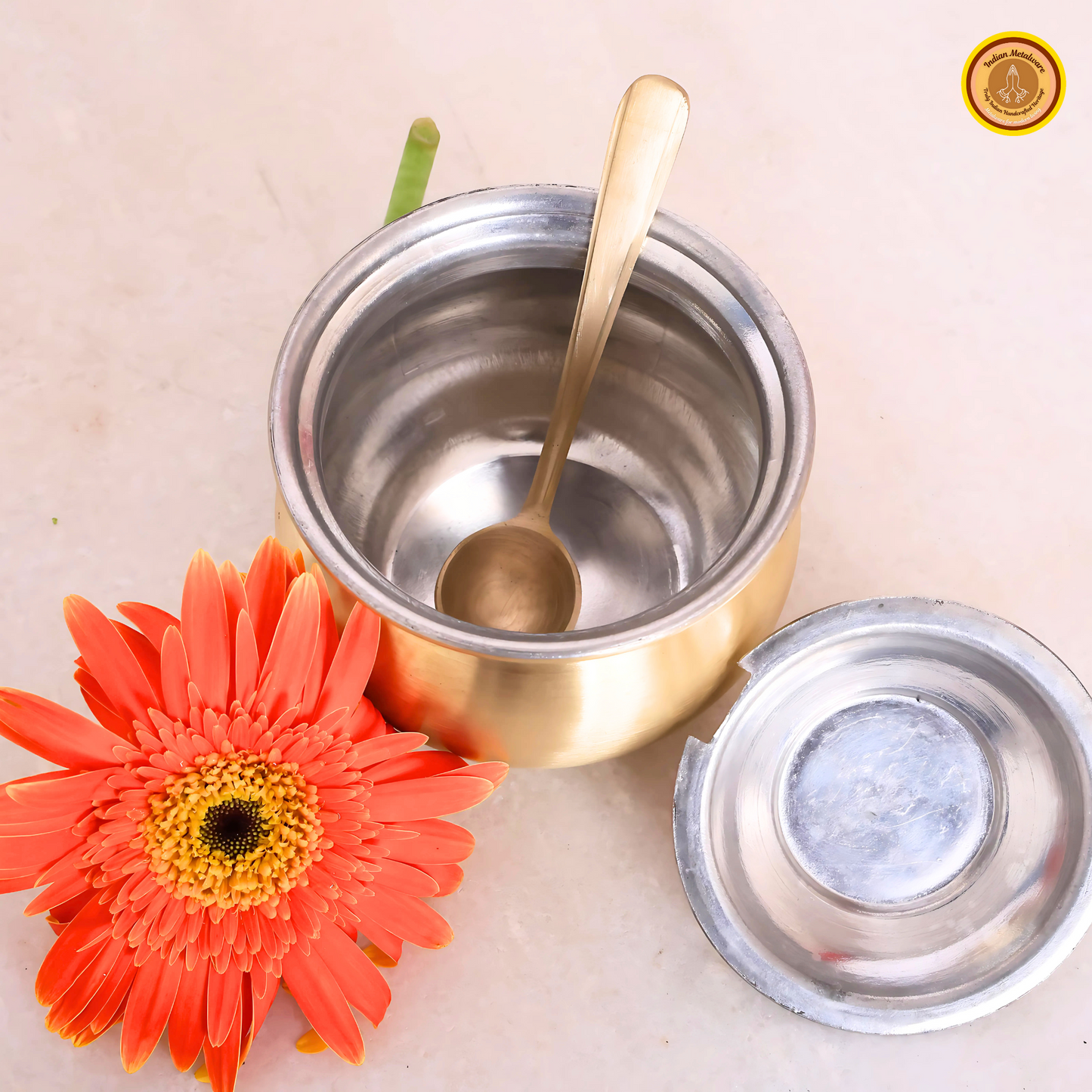 Brass ghee pot with tin coating