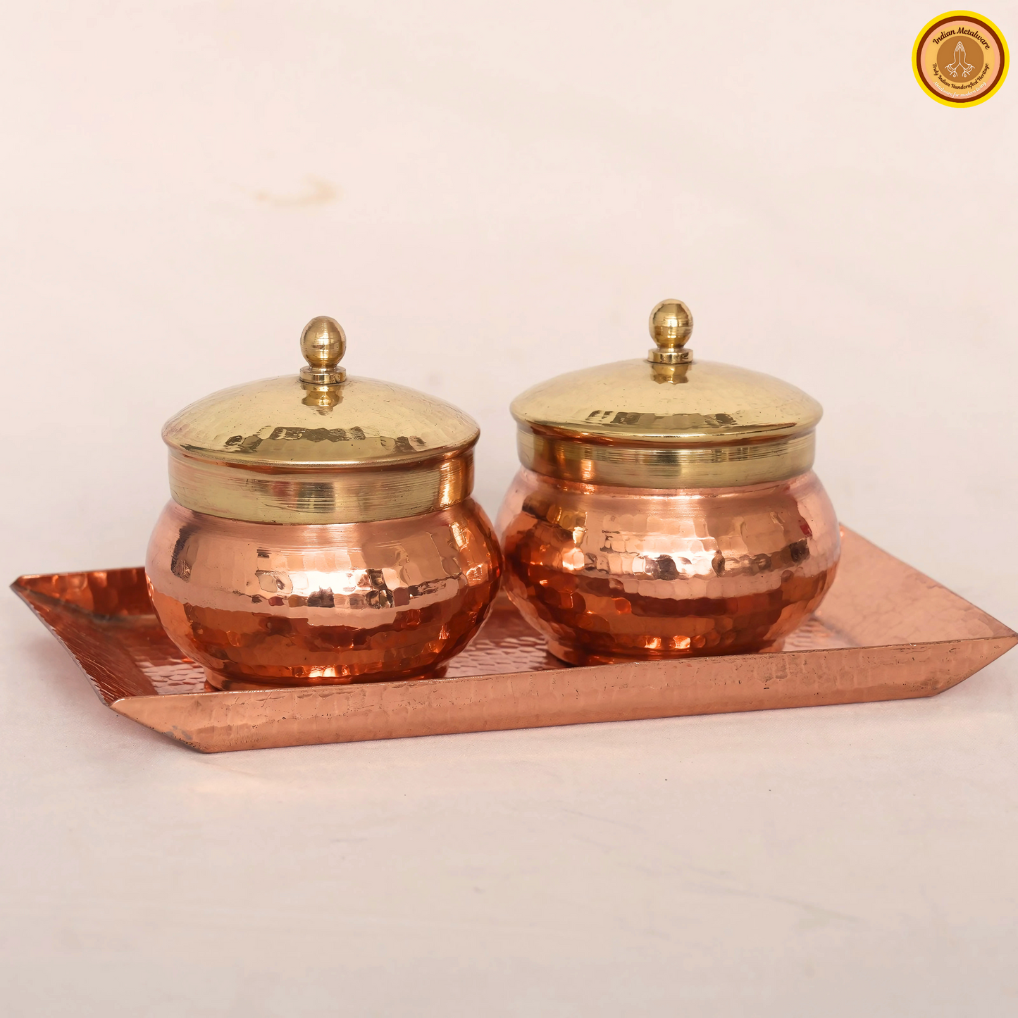 Copper saunf dani (fennel seeds) with tray and brass lid
