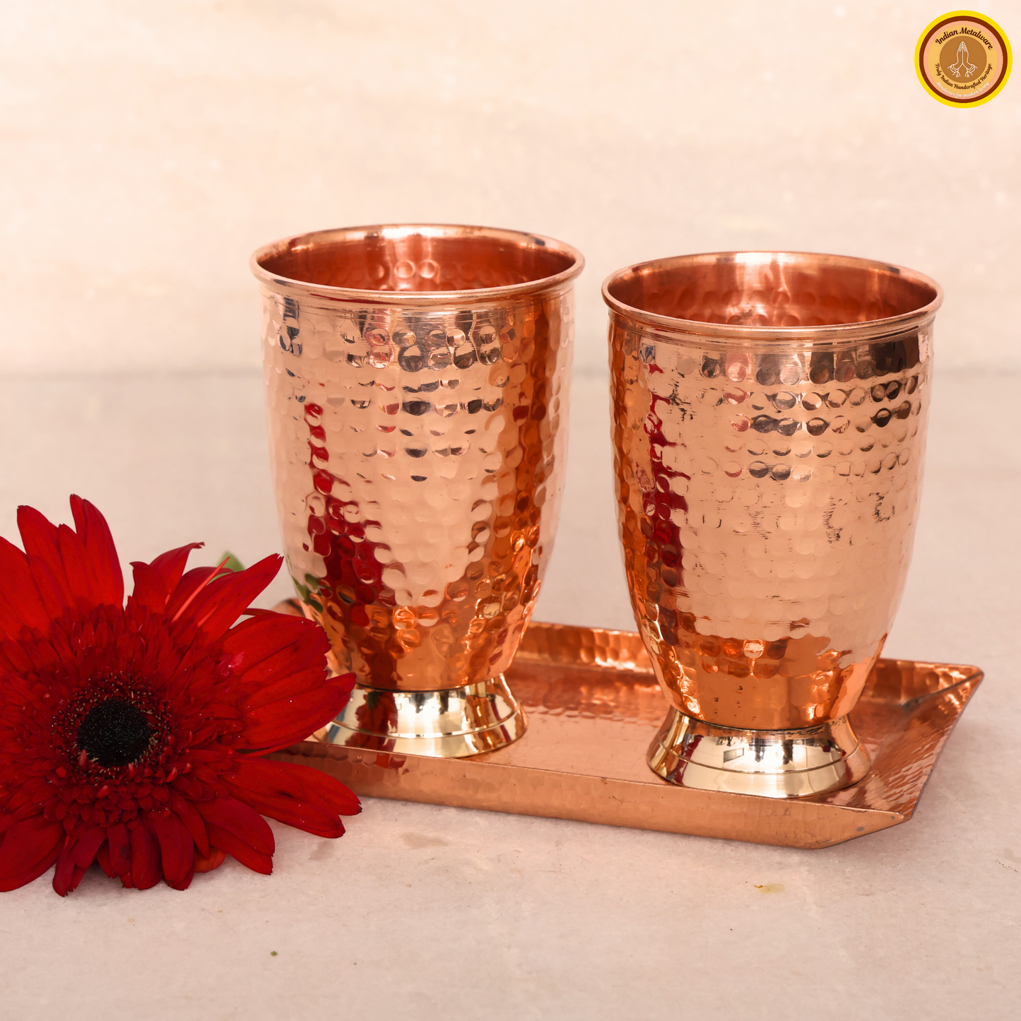 Combo of 2 copper glasses with copper tray