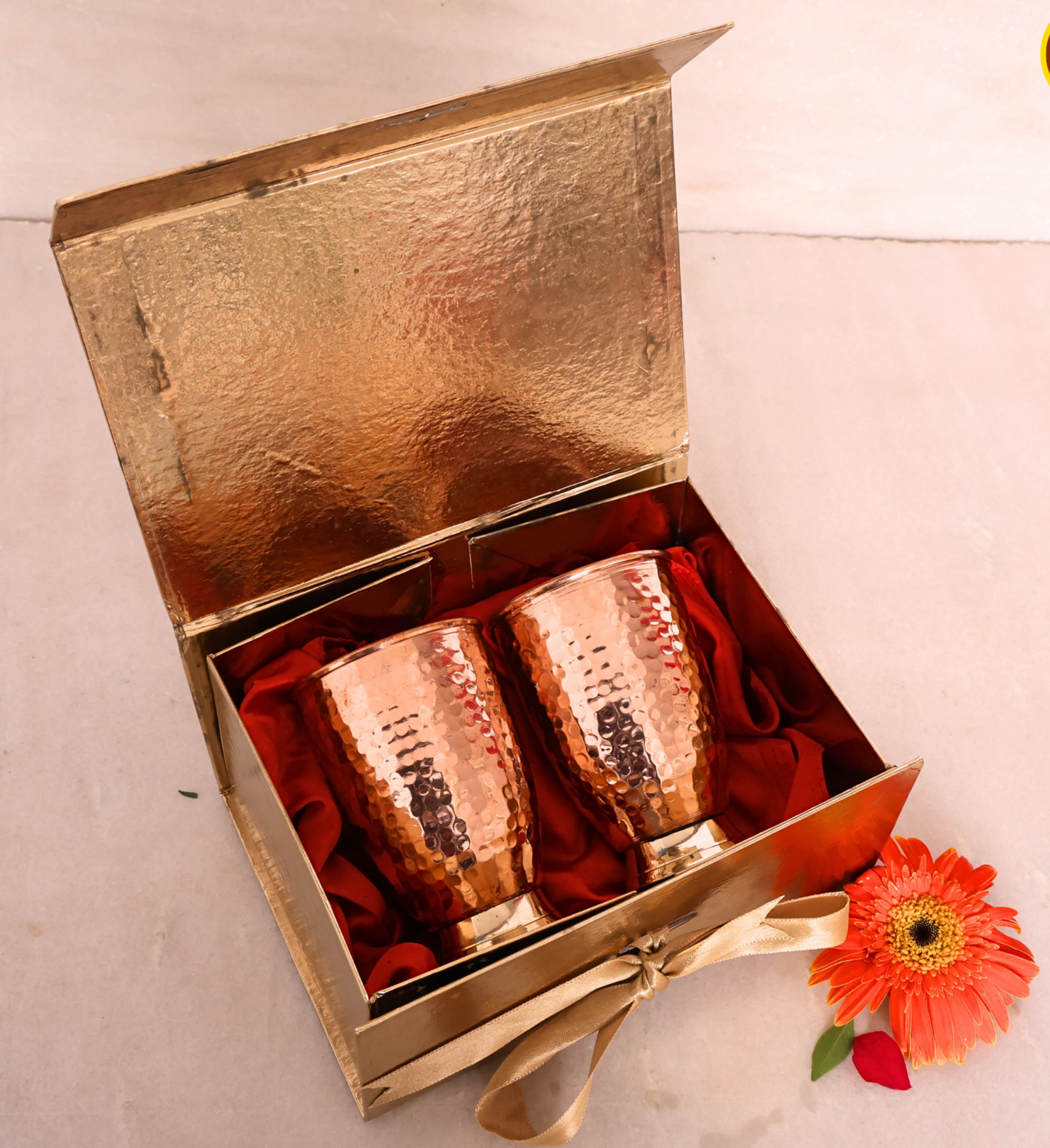 Combo of 2 copper glasses with copper tray