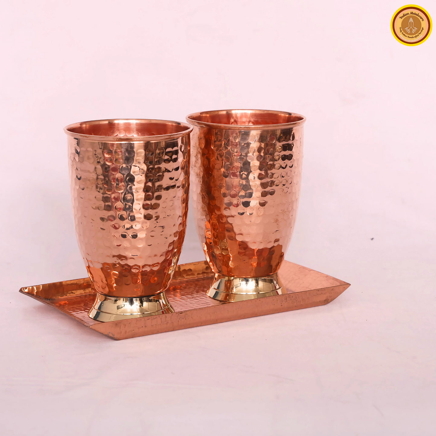 Combo of 2 copper glasses with copper tray