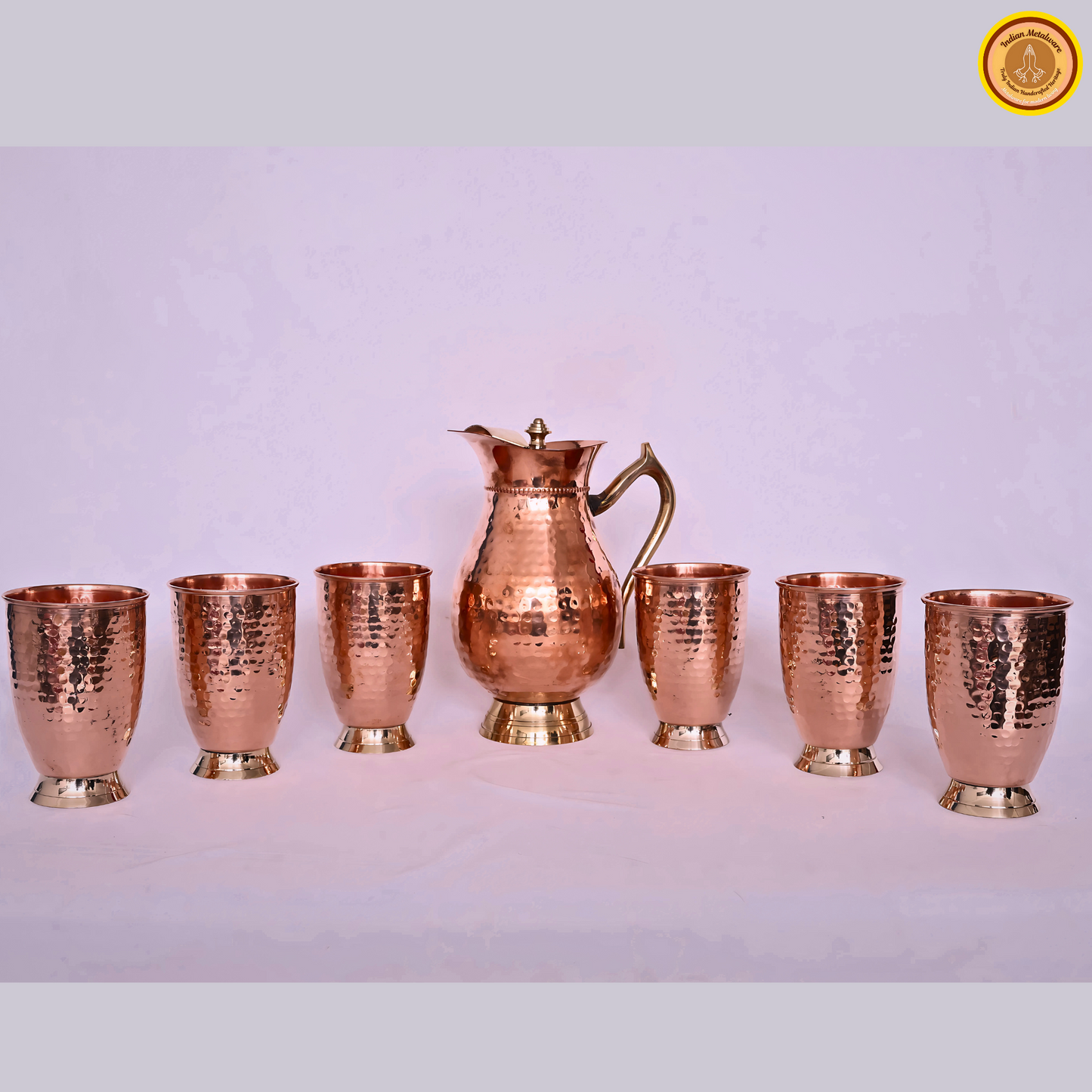 Combo of copper jug and 6 copper glasses