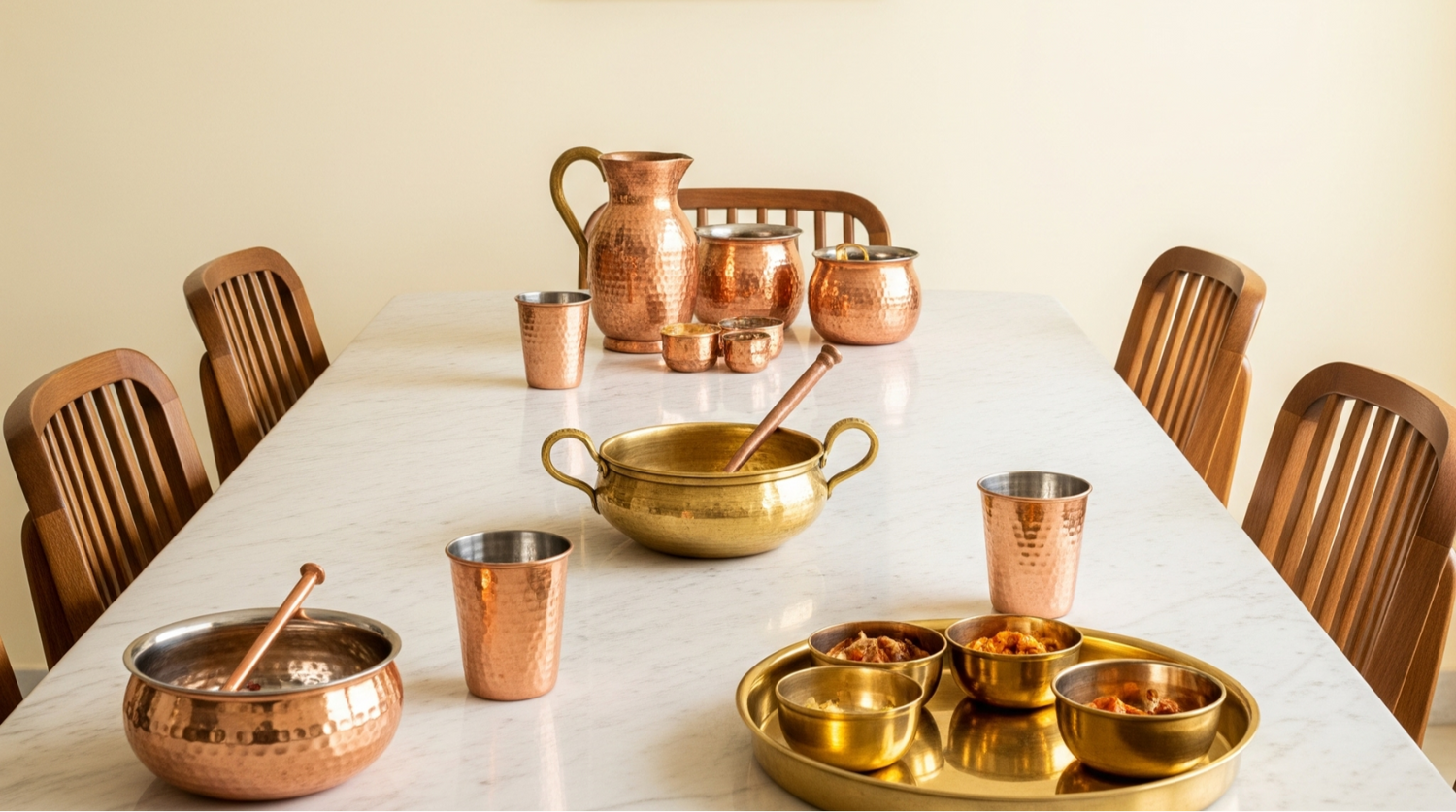 copper and brass tableware by Indian Metalware