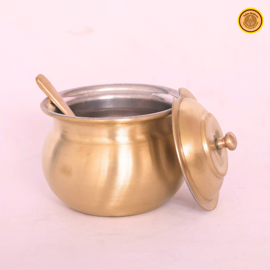 Brass ghee pot with tin coating