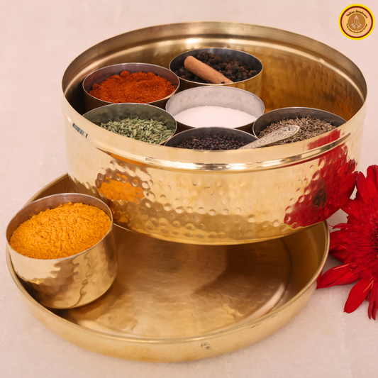 Spices box - hammered brass and tin coated masala dabba (kalai)