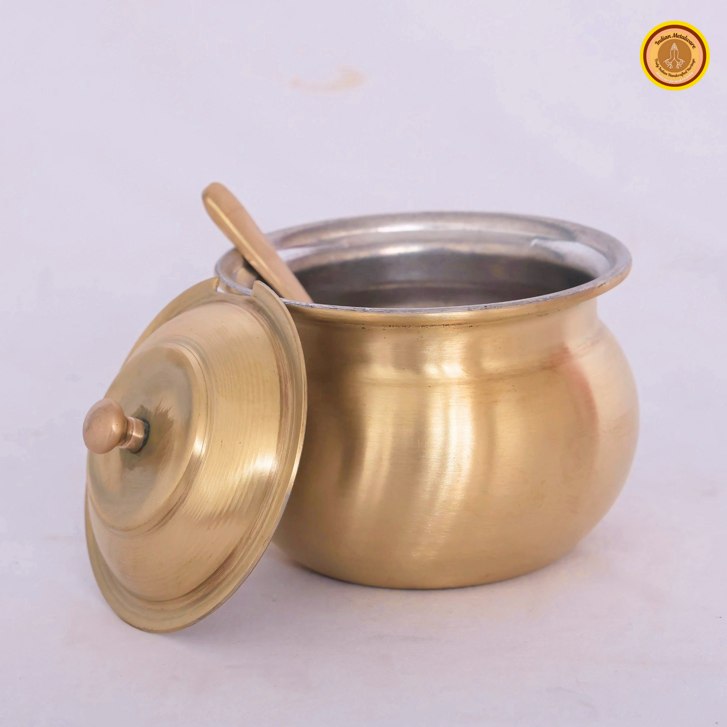 Brass ghee pot with tin coating