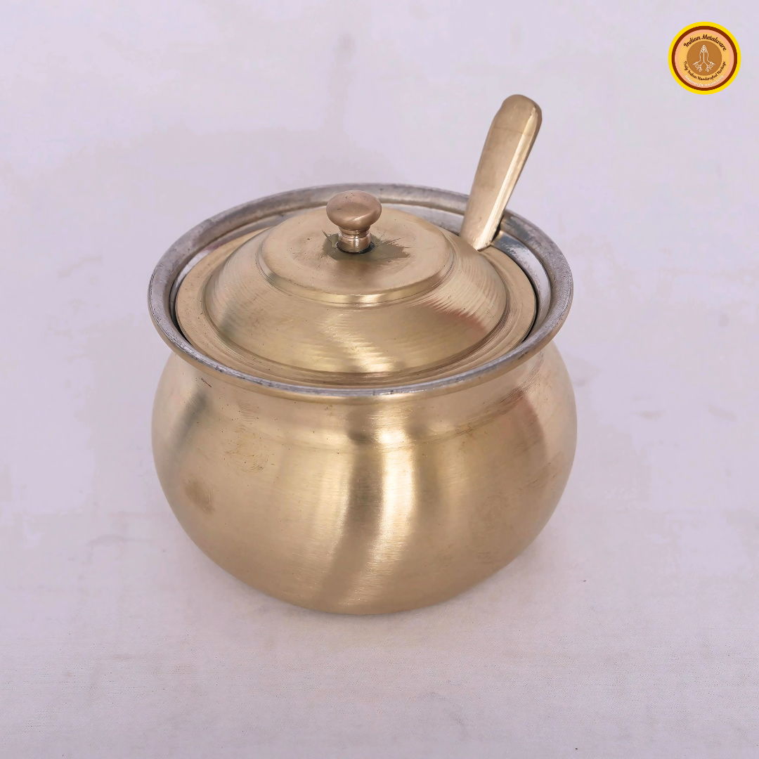 Brass ghee pot with tin coating
