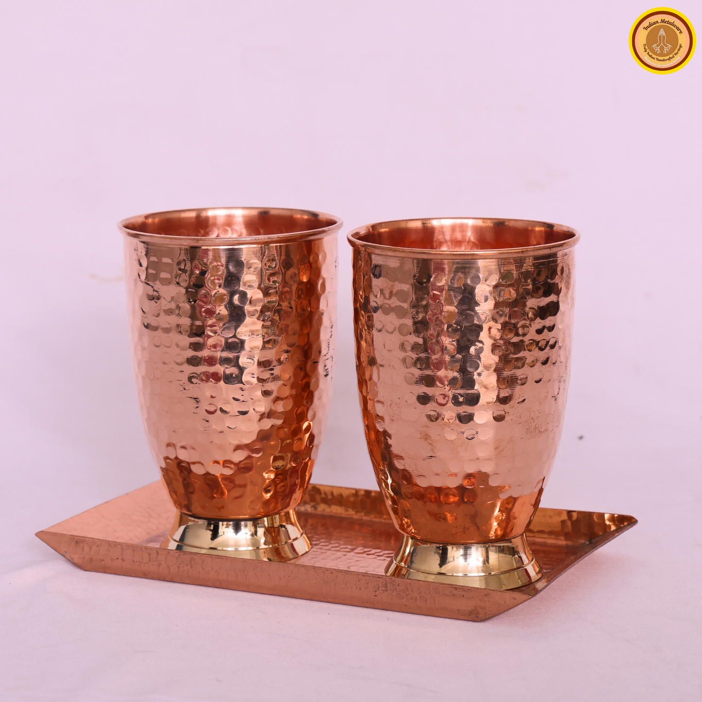 Combo of 2 copper glasses with copper tray