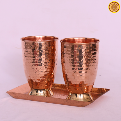 Combo of 2 copper glasses with copper tray