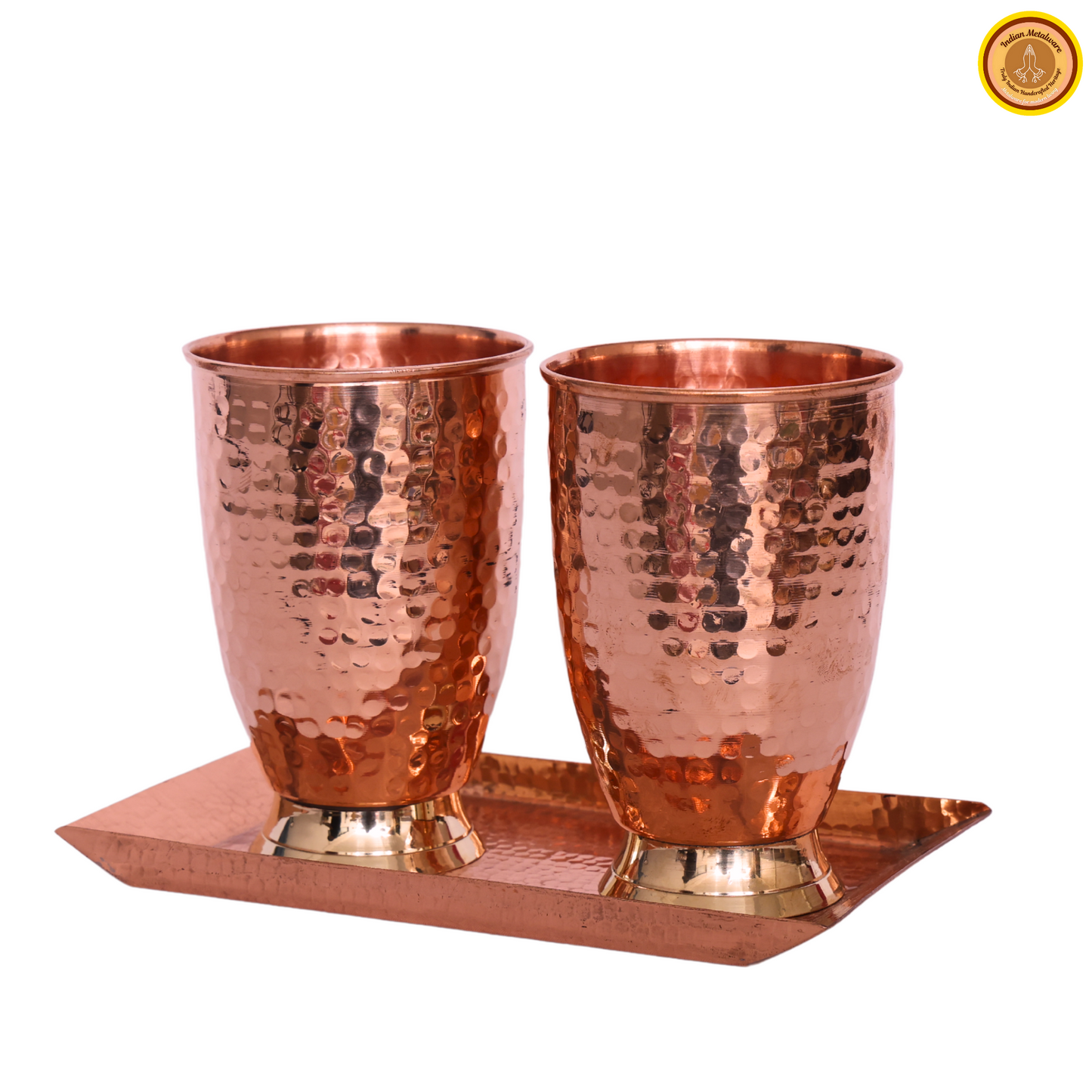 Combo of 2 copper glasses with copper tray