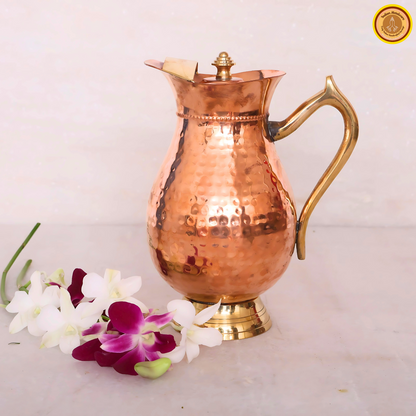 Copper water jug with lid and brass handle