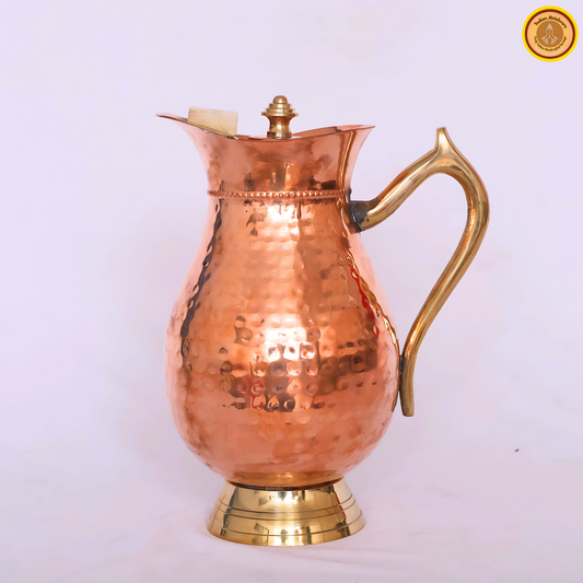 Copper water jug with lid and brass handle