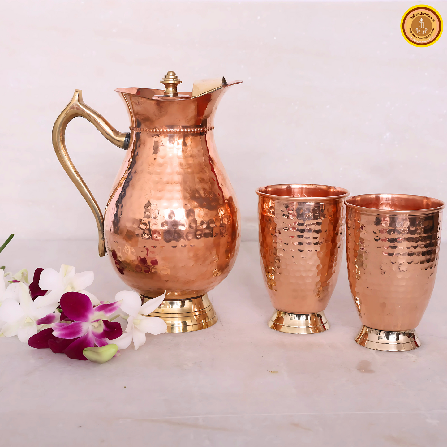 Combo of copper jug and 2 copper glasses