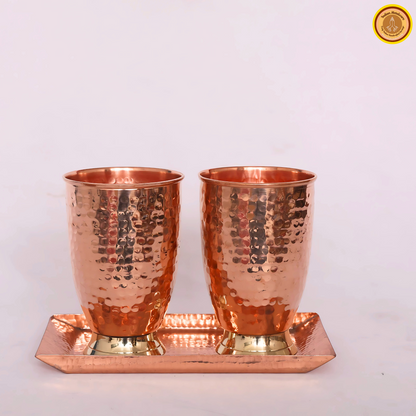 Combo of copper jug and 2 copper glasses with copper tray