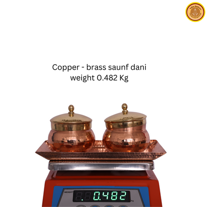Copper saunf dani (fennel seeds) with tray and brass lid