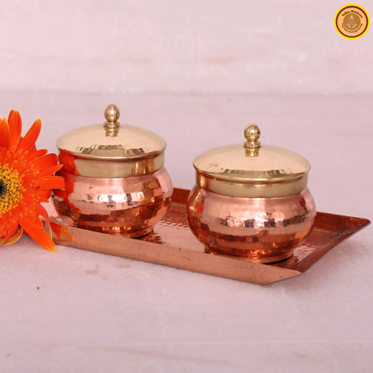 Copper saunf dani (fennel seeds) with tray and brass lid