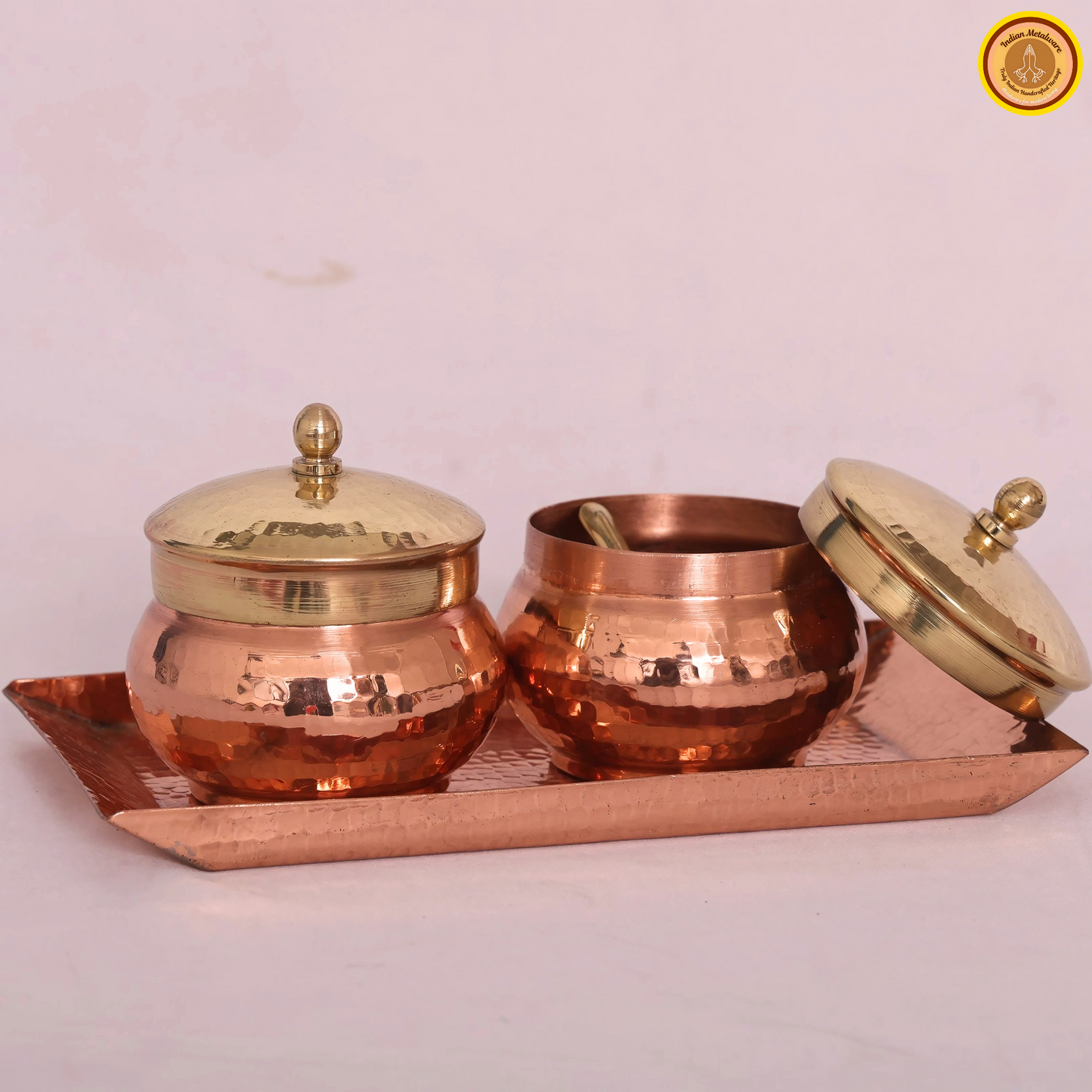 Copper saunf dani (fennel seeds) with tray and brass lid