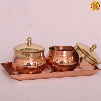 Copper saunf dani (fennel seeds) with tray and brass lid