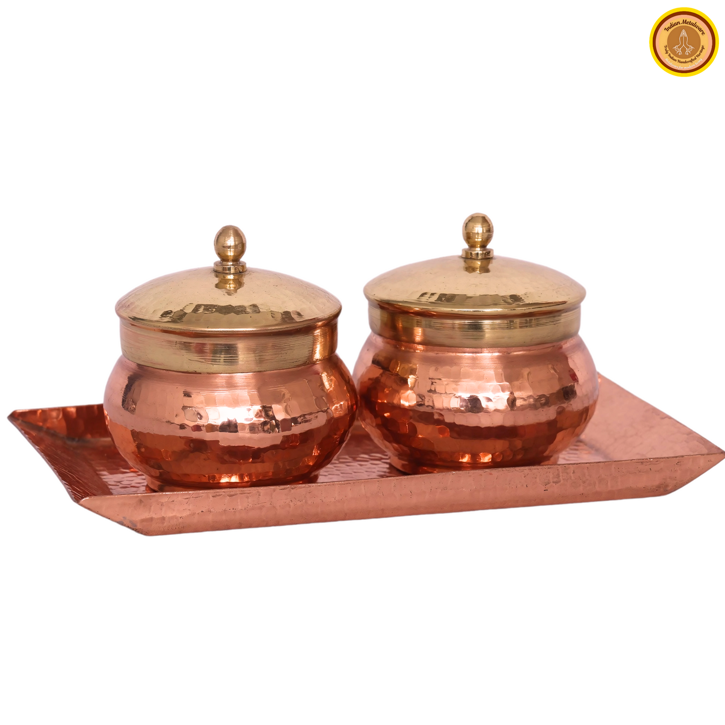 Copper saunf dani (fennel seeds) with tray and brass lid