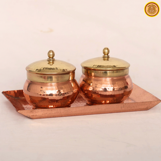 Copper saunf dani (fennel seeds) with tray and brass lid