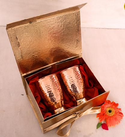 Combo of 2 copper glasses with copper tray