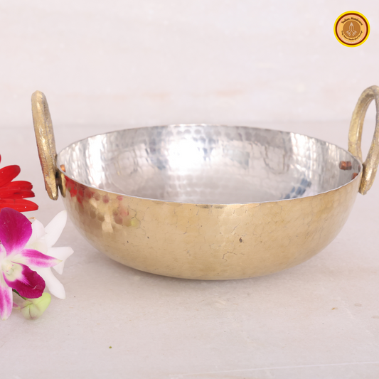 Brass kadai with handle and tin coated (kalai)