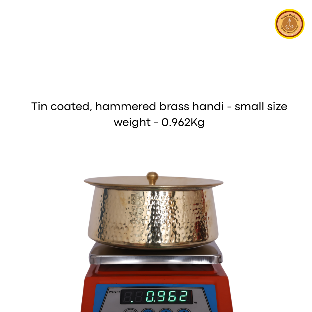 Saucepan (Handi) - hammered brass and tin coated (kalai) with brass lid