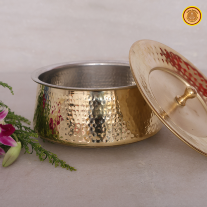 Saucepan (Handi) - hammered brass and tin coated (kalai) with brass lid