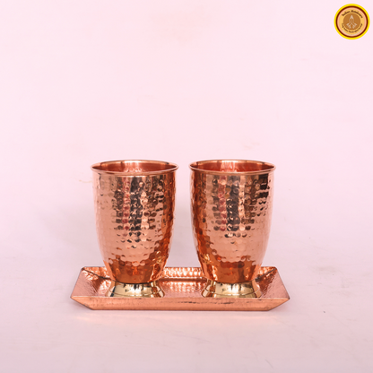 Combo of 2 copper glasses with copper tray