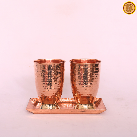 Combo of 2 copper glasses with copper tray