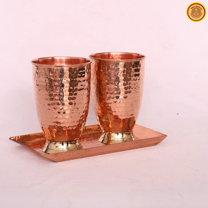 Combo of 2 copper glasses with copper tray