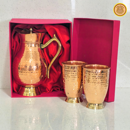 Combo of copper jug and 2 copper glasses