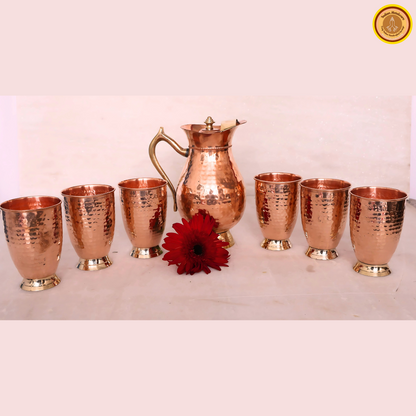 Combo of copper jug and 6 copper glasses