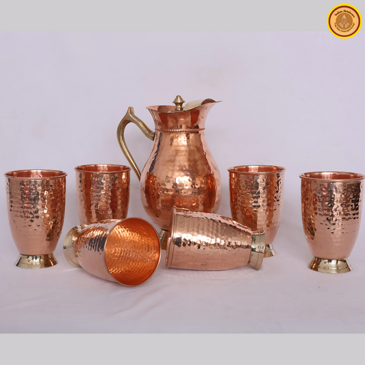 Combo of copper jug and 6 copper glasses