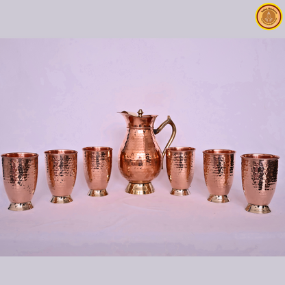 Combo of copper jug and 6 copper glasses