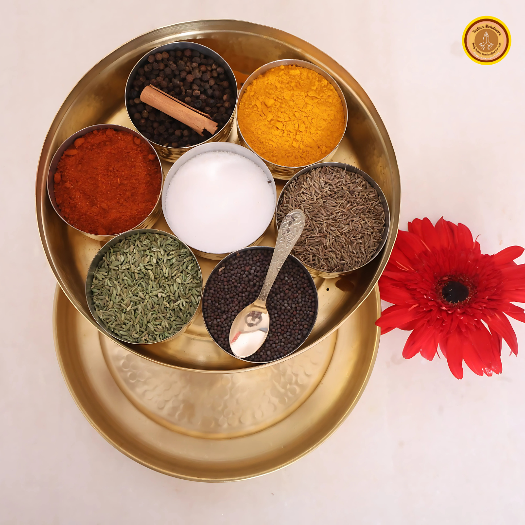 Spices box - hammered brass and tin coated masala dabba (kalai)