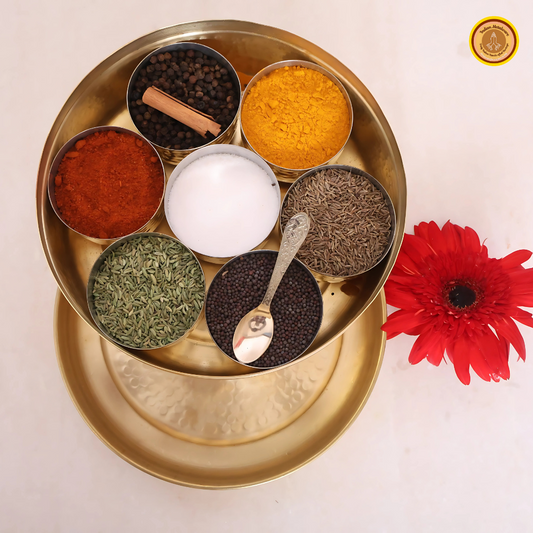 Spices box - hammered brass and tin coated masala dabba (kalai)