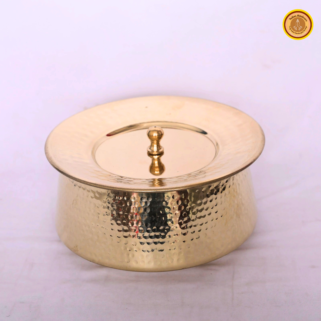 Saucepan (Handi) - hammered brass and tin coated (kalai) with brass lid